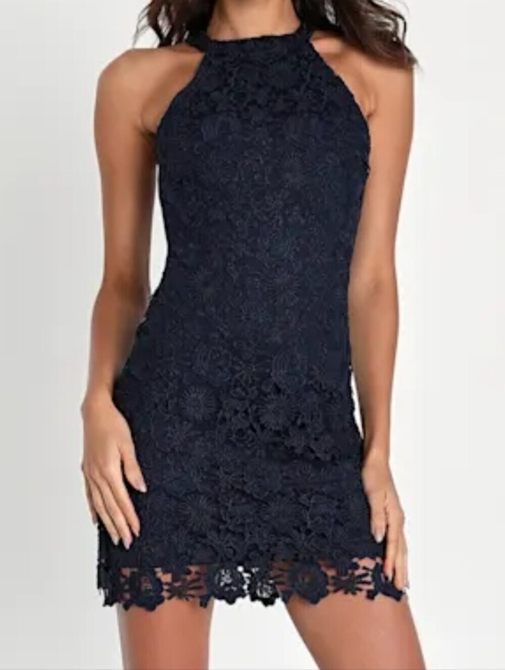 Lulus Love Poem Navy Blue Crochet Floral Lace Mini Cocktail Dress - Small - NWT
